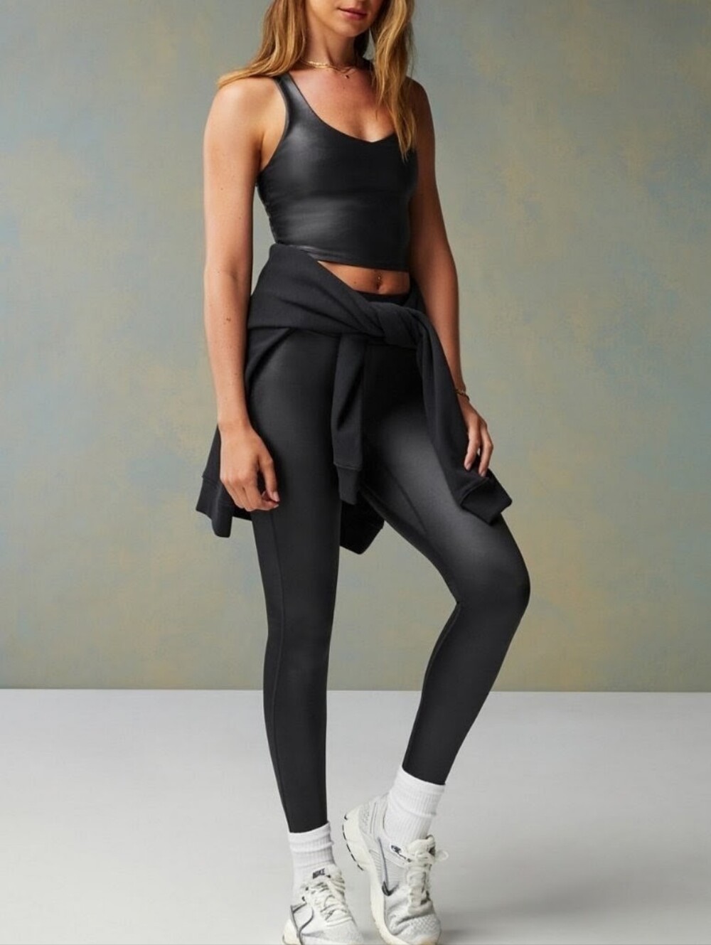 Fabletics Set Black Shiny Active Top + Leggings